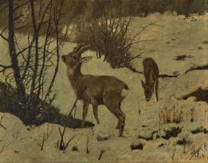 HEYER Arthur 1872-1931,Deer in a winter forest,1910,Neumeister DE 2022-09-28