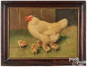 HEYER Arthur 1872-1931,portrait of hen with chicks,Pook & Pook US 2024-01-18