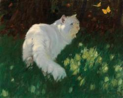 HEYER Arthur 1872-1931,White Cat and Butterflies,1914,Palais Dorotheum AT 2017-03-08