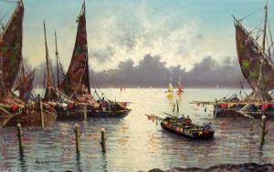 HEYER,Continental Harbour with Fishing Boats and Figures,Keys GB 2012-02-03