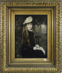HEYERDAHL Hans Olaf 1857-1913,Jeune fille assise dans un parc,Rops BE 2018-05-27