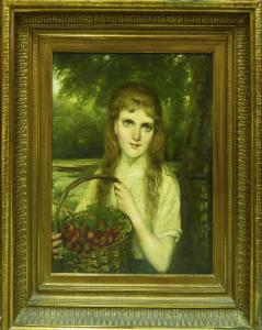 HEYERMANS Jan Arnold 1837-1892,Girl Holding a Basket of Strawberries,Lots Road Auctions 2020-01-26