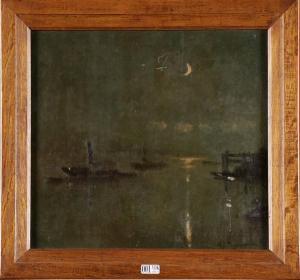 HEYMANS Adriaan Jozef 1839-1921,Clair de lune sur un port de pêche,VanDerKindere BE 2013-04-23