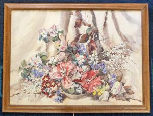 HIBBERT Phyllis I 1903-1971,Mixed bouquet of flowers in vase,Hansons GB 2022-10-14