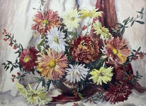 HIBBERT Phyllis I 1903-1971,Still Life of Chrysanthemums and Flowers ,Duggleby Stephenson (of York) 2024-01-05