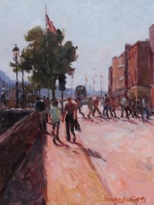 HICKEY Desmond 1927-1999,'PEDESTRIANS CROSSING, BACHELORS WALK, ,1992,Ross's Auctioneers and values 2023-06-14