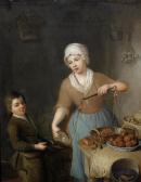 hieronymous van der my 1687-1761,A maid and a boy weighing hazelnuts,1756,Bonhams GB 2015-04-29