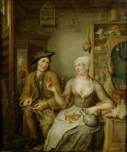 hieronymous van der my,A man and woman smoking, drinking and cracking nut,1740,Bonhams 2014-07-09