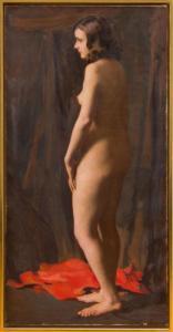 HIGGINS IRENE,STANDING FEMALE NUDE WITH RED DRAPE,1932,Stair Galleries US 2016-09-24