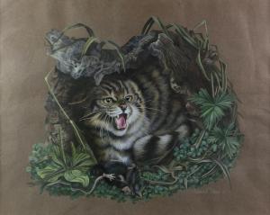 HIGGS Warwick 1956,A snarling cat with its prey in a tree trunk,1974,Ewbank Auctions GB 2021-03-25