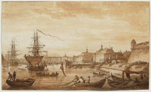 HILAIRE Jean Baptiste 1753-1822,A view of the Bordeaux harbour,1782,Galerie Koller CH 2023-09-22
