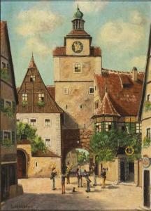 HILDEBRAND Emil 1930,Mittelalterliches Stadttor an einem Sommertag,Zeller DE 2020-04-07