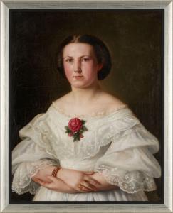 HILDEBRANDT Ferdinand Theodor,Portrait einer Dame mit Rose und Goldschmuck,1855,Arnold 2021-11-20