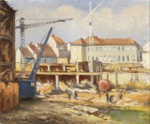 HILDEBRANDT Fritz 1878-1970,Arbeiter auf der Baustelle,1962,Wendl DE 2019-10-24