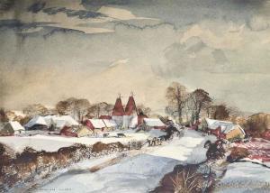 HILDER Rowland 1905-1993,Oast houses, Winter, Kent,Christie's GB 2014-10-28