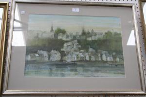 HILDREW Ken 1934,View of a Riverside Village,Tooveys Auction GB 2013-08-06