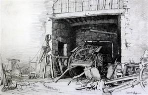 HILL Adrian Keith Graham 1897-1977,Carts in a barn,Gorringes GB 2013-03-27