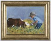 HILL Betty,young boy feeding a calf,Dallas Auction US 2009-10-14