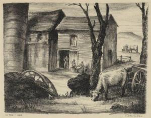 HILL Carl G 1920-1943,Untitled (Farm Scene with Buildings and Cows),1938,Swann Galleries 2010-10-07