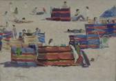 HILL Douglas 1950,A busy beach scene with wind breaks,1991,David Lay GB 2013-11-07