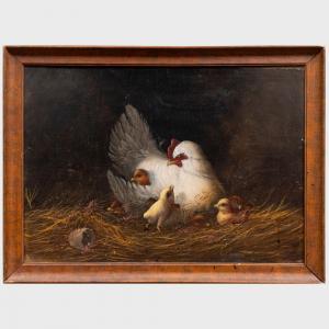 HILL Howard 1840-1890,Chicks and Hen,Stair Galleries US 2024-01-11