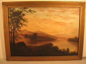 HILL Howard,mountain river landscape with sailboats in the bac,Rolands Antiques US 2007-06-18