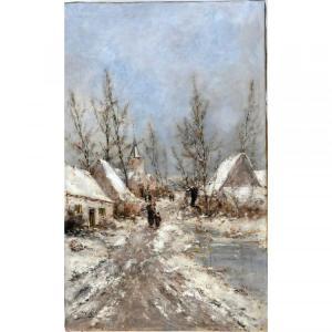 HILL Jean 1800-1800,Rue de village animé sous la neige,Herbette FR 2022-03-20