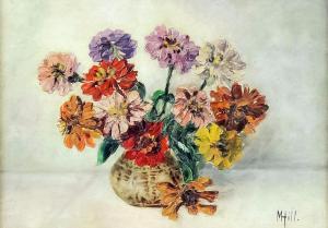 HILL Mabel B 1872-1956,Still life of zinnias in a vase,Canterbury Auction GB 2018-10-02