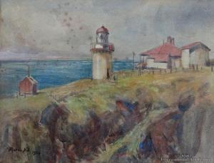 HILL Mabel B 1872-1956,The Lighthouse, Tairoa Heads, Otago,1924,International Art Centre 2014-10-29