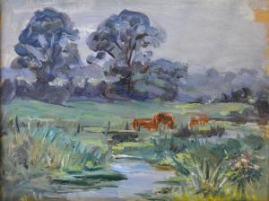HILL Nina 1877-1970,Cattle by a River Landscape,Jacobs & Hunt GB 2022-01-28
