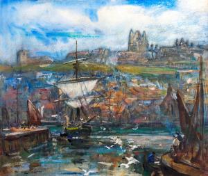 HILL Rowland Henry 1873-1952,View of Whitby Abbey from the harbour,1926,Tennant's GB 2024-03-16