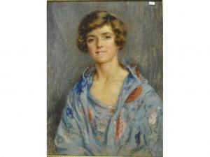 HILL ROZY,Portrait study of a lady wearing a blue flowered robe,Andrew Smith and Son GB 2011-09-13