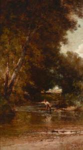 HILL Thomas 1829-1908,Landscape with fisherman in a stream,1900,Bonhams GB 2019-08-06