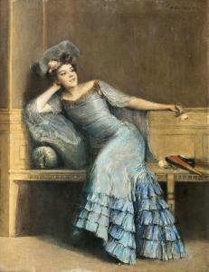 HILLE Anton 1866-1921,Elegant Lady in Blue,1912,Stahl DE 2020-09-26