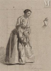 HILLEMACHER Eugene Ernest 1818-1887,Etude de femme en pied avec reprise de l,1853,Millon & Associés 2022-11-24