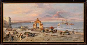 HILLER Heinrich 1865-1894,Blick auf die Bucht von Neapel mit dem Vesuv Im Vo,Schloss DE 2018-12-02