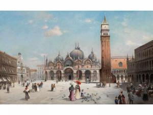 HILLER Heinrich 1846-1912,Blick auf die Piazza San Marco in Venedig im Sonne,Hampel DE 2020-04-02