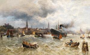 HILLER Heinrich 1846-1912,The Harbour in Hamburg,Palais Dorotheum AT 2022-02-22