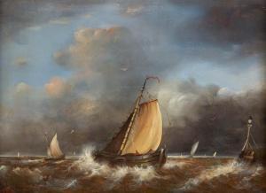 HILLEVELD Adrianus David 1838-1869,Sailing boat on stormy sea,Hargesheimer Kunstauktionen 2018-09-22