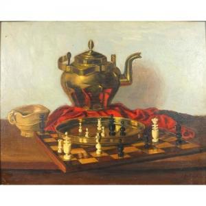 HILLIER,Still life chess set and teapot,Eastbourne GB 2017-01-14