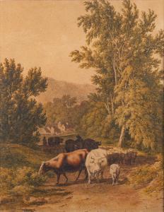 HILLS Robert,Herding cattle and sheep on a country road,1811,Bearnes Hampton & Littlewood 2024-01-16