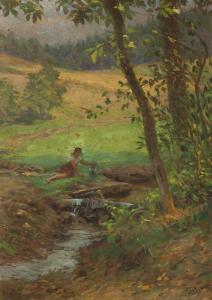 HILSER Theodor 1866-1930,Girl by a Stream,Palais Dorotheum AT 2014-05-24