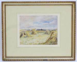 HILTON Henry 1800-1800,Corn Stacks, A study of corn stooks in a field,Claydon Auctioneers 2020-07-01