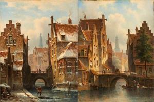 HILVERDINK Eduard Alexander 1846-1891,Vues de ville en hiver et en été,1868,Horta BE 2020-09-07
