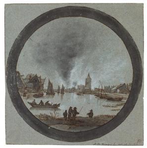 HIMPEL Aernout ter 1634-1686,River landscape with a burning village,1680,Sotheby's GB 2021-03-24