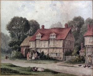 HINCHLIFF W,People outside a timber framed house within a wood,Canterbury Auction 2012-04-03