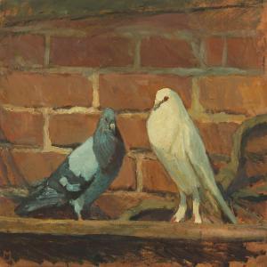 HINDEVAD Marius Jensen 1885-1977,Two pigeons by a wall,Bruun Rasmussen DK 2015-06-29