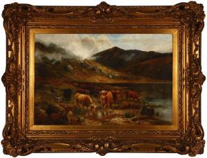 HINDMARSH O,Highland cattle watering in a valley,John Moran Auctioneers US 2009-09-29