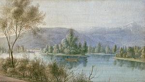 HINTZE Heinrich,Voralpenlandschaft mit einem See und Kahnfahrer,1842,Galerie Bassenge 2016-11-25