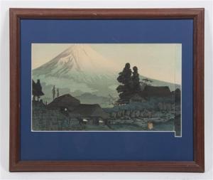 HIROAKI Tadahashi 1871-1945,houses at dawn at the foot of Mt. Fuji.,Hindman US 2014-02-19